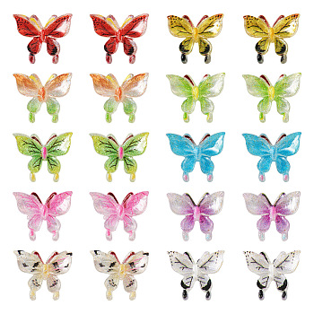 Pandahall 60Pcs 10 Colors Transparent Resin Cabochons, Glitter Butterfly, Mixed Color, 9x11x3.5mm, 6pcs/color