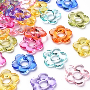 Transparent Acrylic Bead Frames, Flower, Mixed Color, 19x20x3.5mm, Hole: 1.6mm, Inner Diameter: 6.5mm, about 632pcs/500g