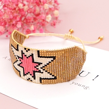 Miyuki Glass Seed Braided Bead Bracelet, Spark Star Friendship Bracelet for Women, BurlyWood, 11 inch(28cm)