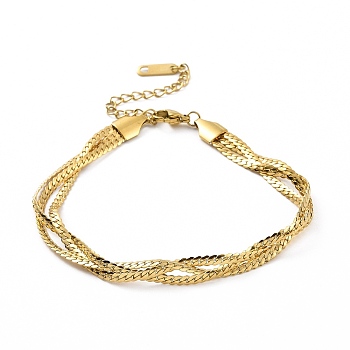 304 Stainless Steel Braided Cuban Link Chain Bracelet for Women, Golden, 6-1/4~6-5/8 inch(16~16.9cm)