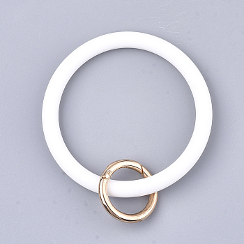 Silicone Bangle Keychains, with Alloy Spring Gate Rings, Light Gold, White, 115mm