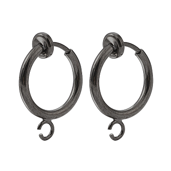 Brass Clip-on Hoop Earring Findings, with Horizontal Loops, for Non-pierced Ears, Gunmetal, 15.5x11x1.5~4.5mm, Hole: 1.8mm