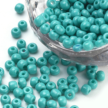 Baking Paint Glass Seed Beads, Round, Medium Turquoise, 3x1.5~3mm, Hole: 1mm, about 10000pcs/bag, about 450g/bag