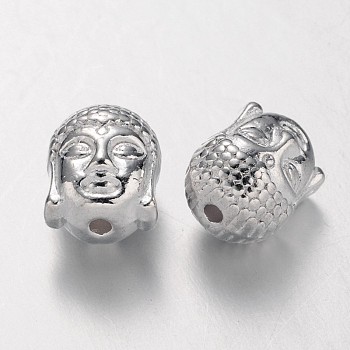 Tibetan Style Beads, Cadmium Free & Nickel Free & Lead Free, Buddha Head, Silver Color Plated, 11x9x8mm, Hole:1.5mm