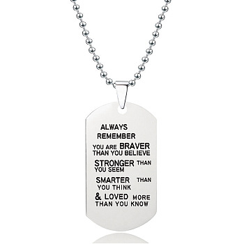 201 Stainless Steel To My Son Dog Tag Pendant Ball Chain Necklaces, Stainless Steel Color, 23.62 inch(60cm)