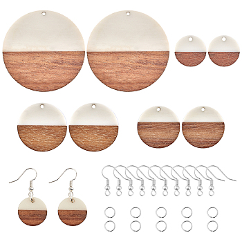 DIY Dangle Earring Making Kits, with Resin & Wood Pendants, Platinum Plated Iron Earring Hooks & Open Jump Rings, Flat Round, White