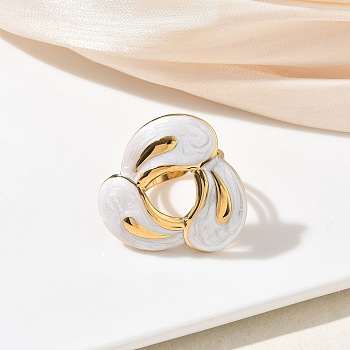 304 Stainless Steel Cuff Open Rings for Women, with Enamel, Golden, White, US Size 8(18.1mm)