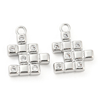 Brass Micro Pave Cubic Zirconia Charms, Square, Real Platinum Plated, 12x9.5x2mm, Hole: 1.2mm