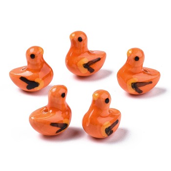 Handmade Porcelain Beads, Famille Rose Style, Pigeon, Coral, 18x16.5~17x11~11.5mm, Hole: 2mm