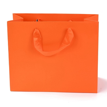 Rectangle Paper Bags, with Handles, for Gift Bags and Shopping Bags, Orange Red, 18x22x0.6cm