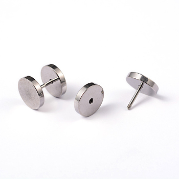 Tarnish Resistant Flat Round 304 Stainless Steel Barbell Cartilage Earrings, Screw Back Earrings, Stainless Steel Color, 10x10mm, Pin: 1mm