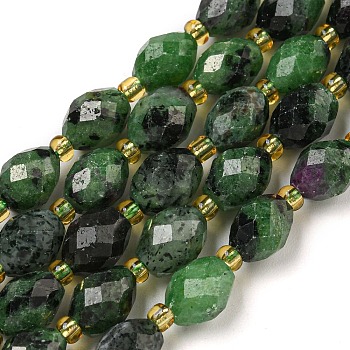 Natural Ruby in Zoisite Beads Strands, Faceted, Oval, with Seed Beads, 8~9x6~8mm, Hole: 1~1.2mm, about 17~19pcs/strand, 7.09~7.87 inch(18~20cm)