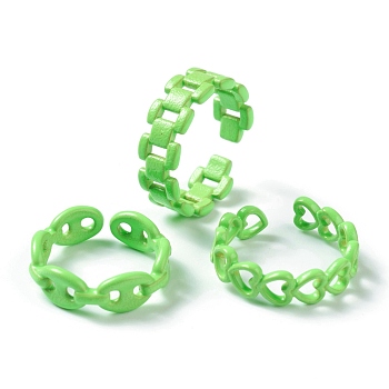 Spray Painted Brass Cuff Rings, Open Rings, Mixed Shapes, Lime, US Size 6~7 1/4(16.5~17.5mm)