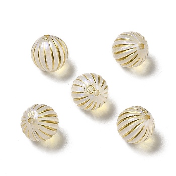 Transparent Acrylic Beads, Golden Metal Enlaced, Corrugated Beads, Clear, 12mm, Hole: 1.5mm, about 490pcs/500g