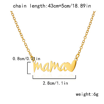 Mother's Day 304 Stainless Steel Word Mama Pendant Necklaces for Women, Golden, 16.93 inch(43cm)