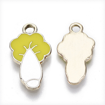 Alloy Pendants, with Enamel, Chinese Cabbage, Light Gold, Yellow, 20.5x11.5x2mm, Hole: 2mm