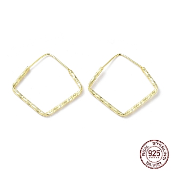 925 Sterling Silver Textured Rhombus Hoop Earrings, Real 18K Gold Plated, 31.5x2x31.5mm