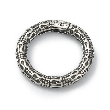 Tibetan Style 316 Surgical Stainless Steel Spring Gate Rings, Textured Snake Round Ring, Antique Silver, 19.3x3.3mm