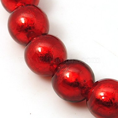10mm Red Round Foil Glass Beads