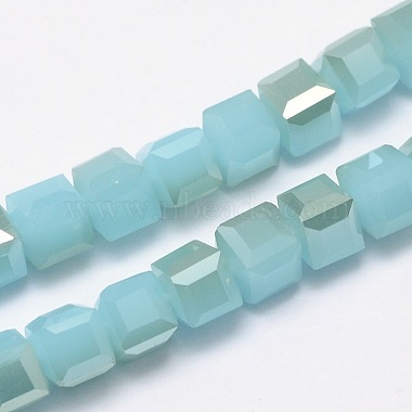 Imitation Jade Faceted Cube Half Rainbow Plated Electroplate Glass Beads Strands(X-EGLA-E041-2mm-HR07)-2
