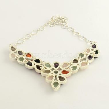 Gemstone Bib Statement Necklaces with Alloy Cabochon Settings and Silver Color Plated Brass Chains (NJEW-R224-07B-B)-5