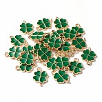 Alloy Enamel Pendants, Clover, Light Gold, Teal, 18x12x2mm, Hole: 2mm(ENAM-S121-050F)