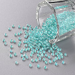 11/0 FGB Grade A Transparent Glass Seed Beads, Inside Color, Luster Plated, Round, Turquoise, 2.3x1.5mm, Hole: 1mm, about 5300pcs/50g(X-SEED-N001-F-257)