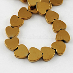 Non-magnetic Synthetic Hematite Beads Strands, Grade A, Heart, Golden Plated, 6x6x2mm, Hole: 1mm, 66pcs/strand, 15.5 inch(X-G-Q883-6x6mm-4)