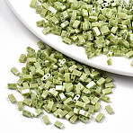 FGB 2-Hole Glass Seed Beads, Opaque Colours Lustered, Rectangle, Yellow Green, 4.5~5.5x2x2~2.5mm, Hole: 0.5~0.8mm, about 2000pcs/bag(SEED-S031-M-SH124)