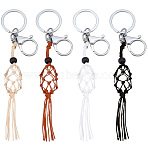 4Pcs 4 Colors Nylon Wired & Glass Bead Keychains, with Iron Split Key Rings and Alloy Lobster Claw Clasps, Platinum, 175mm, 1pc/color(KEYC-SC0002-16)
