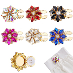 6Pcs Brass Glass Rhinestones Cufflinks, Flower, Golden, Mixed Color, 28mm(HJEW-GA00045)