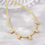 Brass Micro Pave Clear Cubic Zirconia Boy and Round Beaded Necklaces, Cadmium Free & Lead Free, Rack Plating, Long-Lasting Plated, Real 18K Gold Plated, 17.20 inch(43.7cm)(KK-CBA4547-14G)