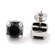 Square 316 Surgical Stainless Steel Pave Black Cubic Zirconia Stud Earrings for Women Men, Antique Silver, 9.5x9.5mm(EJEW-Z050-19AS)