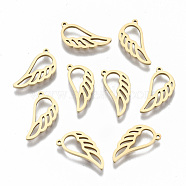 304 Stainless Steel Charms, Laser Cut, Wing, Real 14K Gold Plated, 15x7x1mm, Hole: 0.8mm(STAS-S116-081C-G)