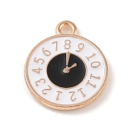 Alloy Enamel Pendants, Light Gold, Clock Charm, White, 16x13.5x1.5mm, Hole: 1.5mm(ENAM-Z010-30B-KCG)