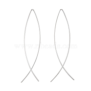 Minimalist Brass Earrings, Handmade Contracted Earrings, Jesus Fish for Easter, Silver Color Plated, 59~60x14mm, Pin: 0.7mm(EJEW-TA0010-01S)
