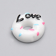 Resin Cabochons, Donut with Word Love, White, 14x5mm(X-CRES-T005-82C)
