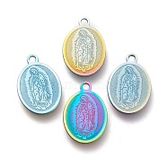 Ion Plating(IP) 304 Stainless Steel Lady of Guadalupe Charms, Laser Cut, Oval with Virgin Mary, Rainbow Color, 16x11x0.5mm, Hole: 1.2mm(STAS-M228-Q01-M)