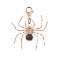 Wire Wrapped Natural Black Agate Pendant Decorations, with 304 Stainless Steel Lobster Claw Clasps, Spider, 35mm(HJEW-JM00919-01)