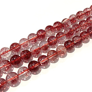 Dyed Round Natural Crackle Quartz Beads Strands, Coral, 12mm, Hole: 1mm, about 16pcs/strand, 7.5 inch(G-K084-12mm-05B)