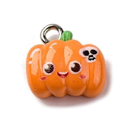 Halloween Theme Opaque Resin Charms, with Platinum Plated Iron Loops, Pumpkin, 12.5x13x6mm, Hole: 2mm(RESI-D075-01L)