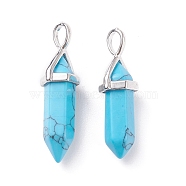 Synthetic Turquoise Pendants, Faceted, with Platinum Tone Brass Findings, Lead free & Cadmium Free, Bullet, 27~30x9~10x7~8mm, Hole: 4x3mm(G-K329-11P)