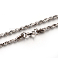 304 Stainless Steel Rope Chain Necklaces, with Lobster Claw Clasps, Stainless Steel Color, 19.7 inch(50cm), 3mm(STAS-M174-009P-B)