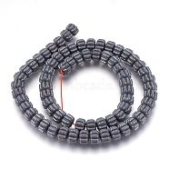 Non-magnetic Synthetic Hematite Bead Strands, Frosted, Corrugated Beads, Pumpkin, Original Color, 8x5.5mm, Hole: 1mm, about 70~73pcs/strand, 15.9 inch(40.5cm)(G-I208-05F-A)
