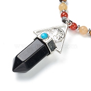 Chakra Jewelry, Faceted Bullet Natural Obsidian Pendant Necklaces, with Gemstone Round Beads and Platinum Plated Alloy Findings, 16.42 inch(41.7cm)(NJEW-I246-01B)