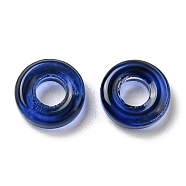 Transparent Glass European Beads, Large Hole Beads, Donut, Midnight Blue, 10x3mm, Hole: 3.0~4.3mm(GLAA-D009-01E)
