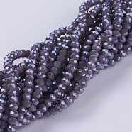 Electroplate Glass Beads Strands, Pearl Luster Plated, Faceted, Rondelle, Purple, 3~3.5x2~2.5mm, Hole: 0.8mm, about 135~140pcs/strand, 14.6 inch(37cm)(GLAA-F077-PL01)