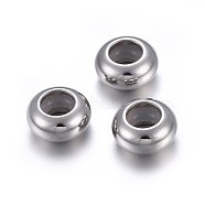 201 Stainless Steel Beads, with Rubber Inside, Slider Beads, Stopper Beads, Rondelle, Stainless Steel Color, 9x4.5mm, Hole: 4.5mm, Rubber Hole: 3mm(STAS-O110-12P-H)