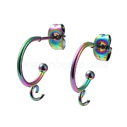 Ion Plating(IP) 304 Stainless Steel Half Hoop Earrings, Rainbow Color, 19x16x3mm, Pin: 0.8mm(STAS-Z028-B01-M-01)