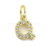 Letter Brass Micro Pave Clear Cubic Zirconia Pendants, Jump Ring, Real 18K Gold Plated, Letter Q, 8.9x7x1.8mm, Jump Ring: 5x0.9mm, Hole: 3.5mm(KK-K354-06G-Q)